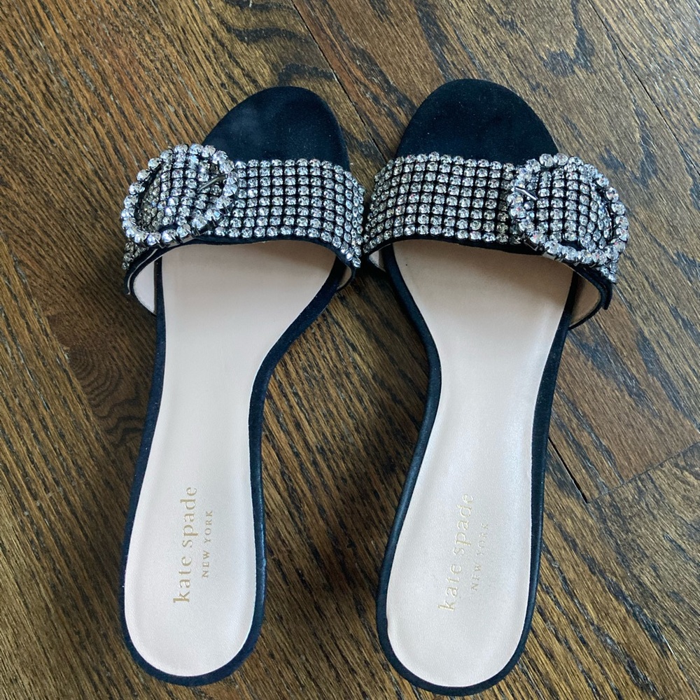 Kate Spade Black Rhinestone Slide Sandals